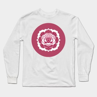 Circular rose design with pink petals and green leaves Long Sleeve T-Shirt